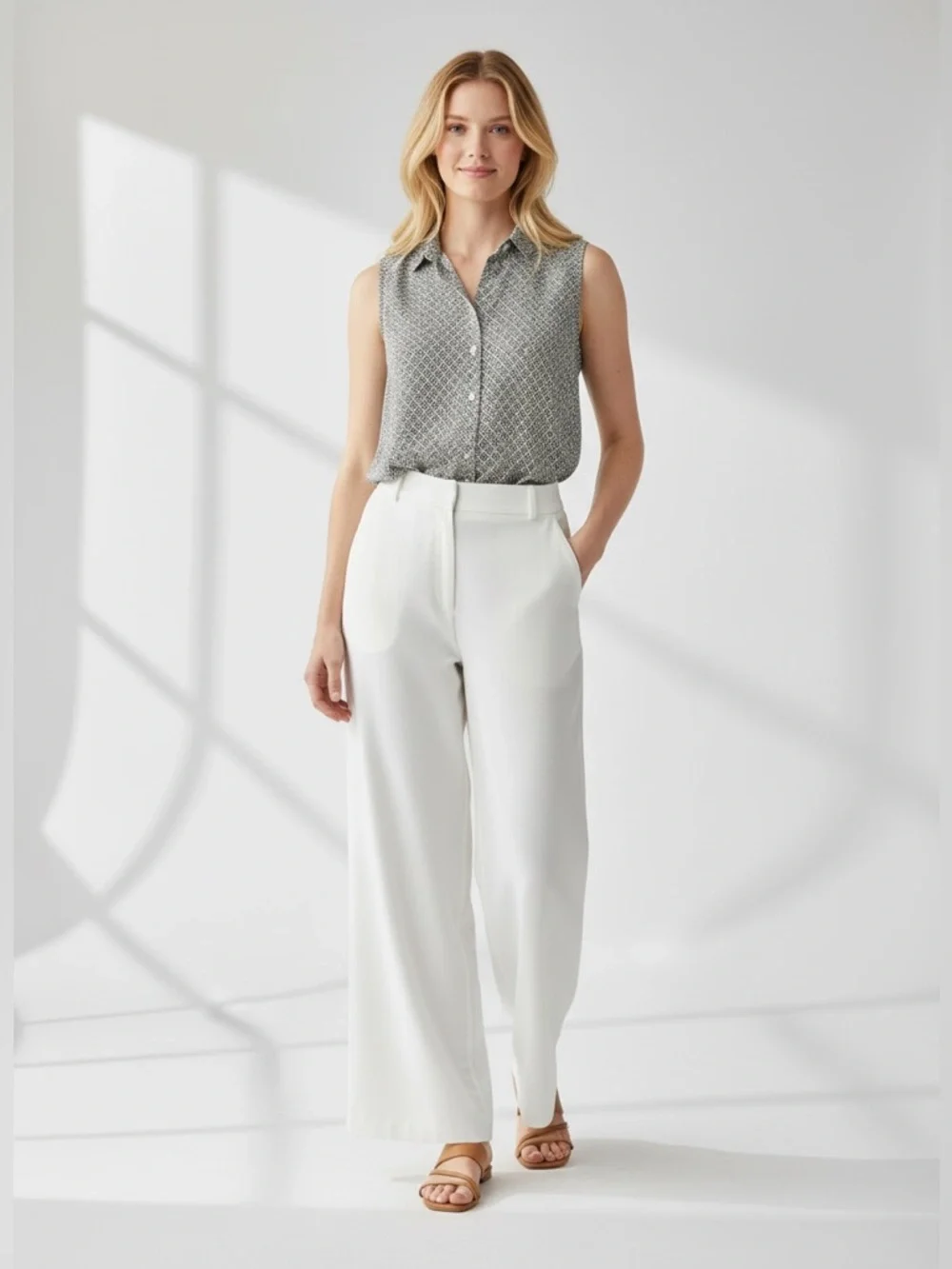 H&M Sleeveless Diamond-Print Button Front Blouse - Picture 8 of 8